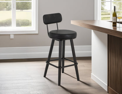 Wooden Frame & Metal Base, 30" Upholstered Barstool - Licorice Black