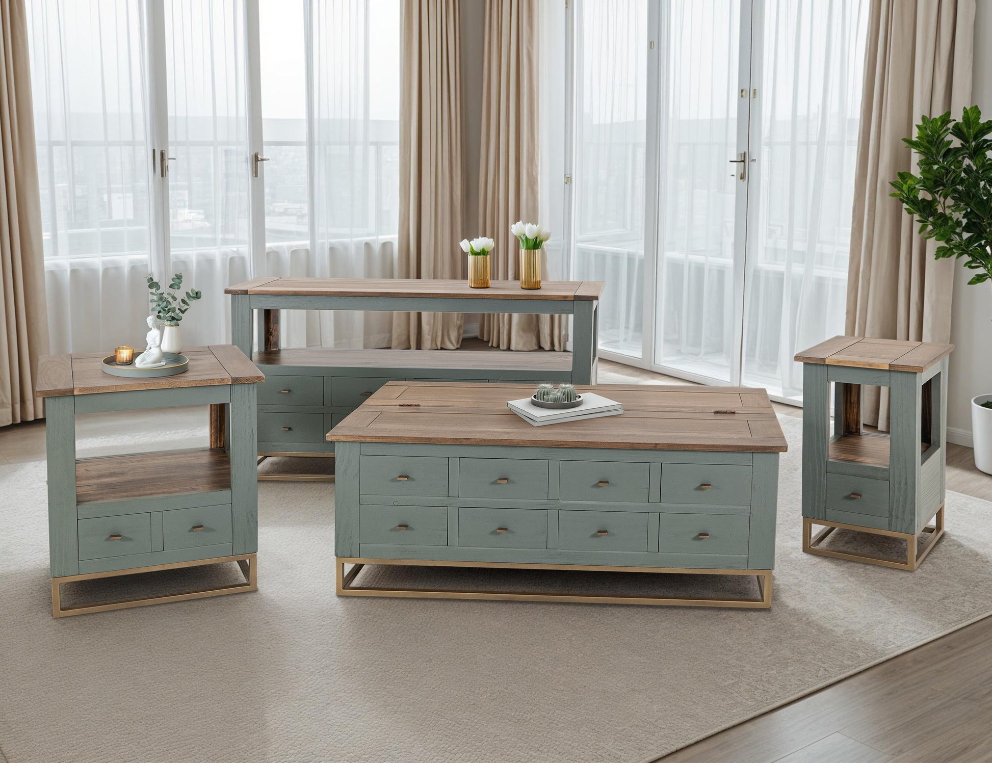 1 Drawer, 1 Shelf, Chairside Table - Forest Green
