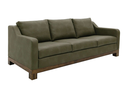 Wooden Frame & Base, Sofa - Olive Green