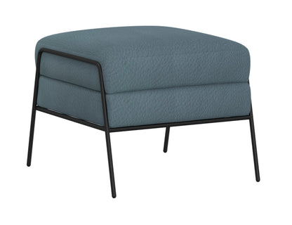 Wooden Frame & Metal Base, Footstool, Ottoman - Slate Blue