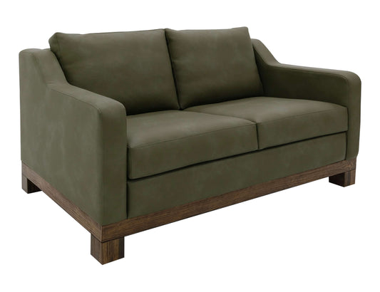 Wooden Frame & Base, Loveseat - Olive Green