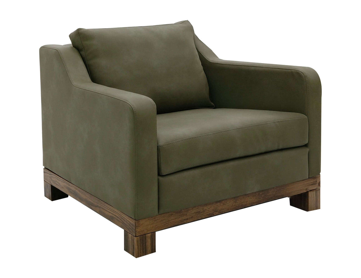 Wooden Frame & Base, Armchair - Olive Green
