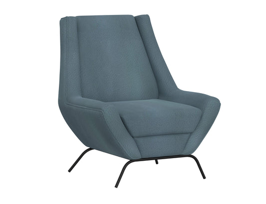 Wooden Frame & Metal Base, Armchair - Slate Blue