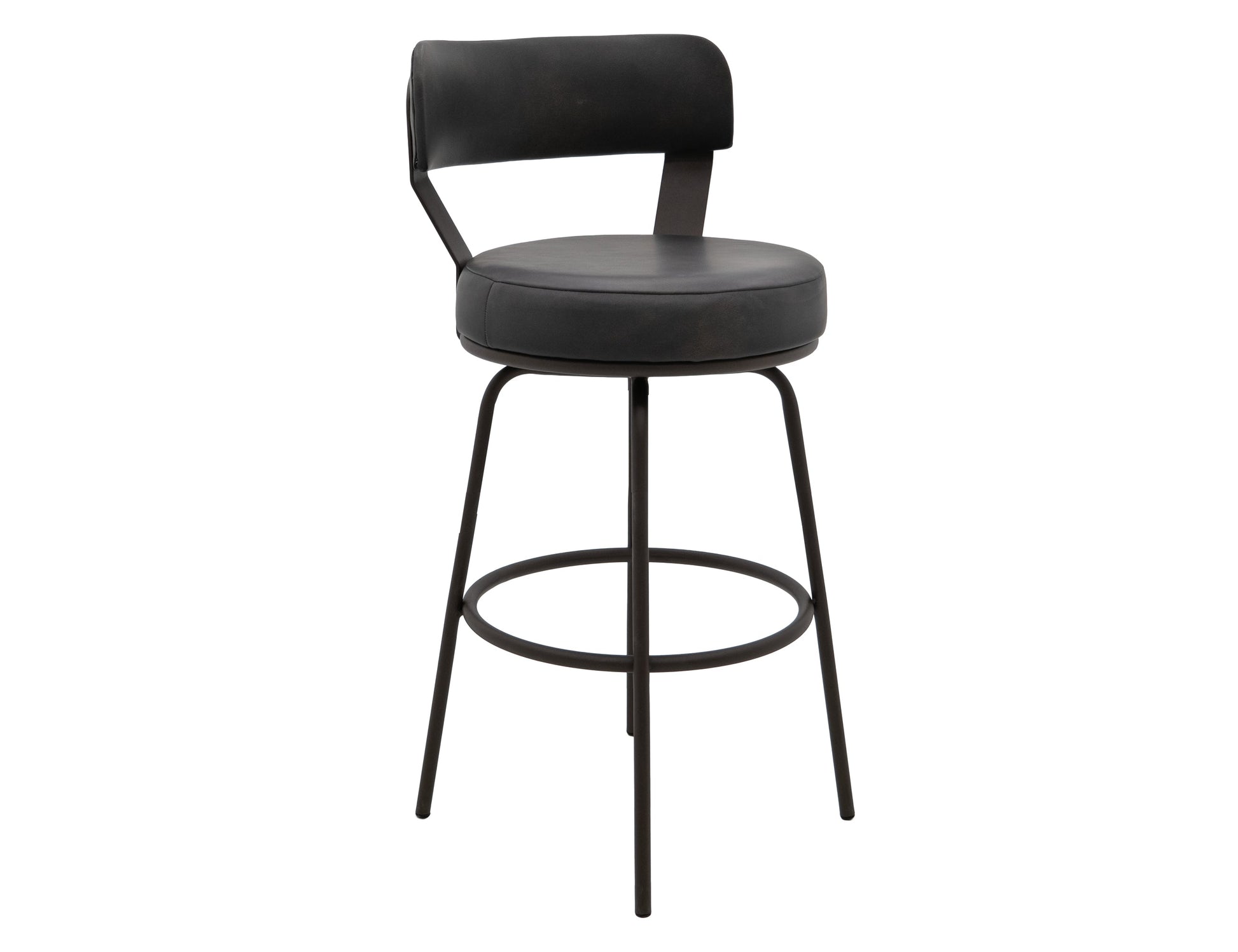 Wooden Frame & Metal Base, 24" Upholstered Barstool - Dark Black
