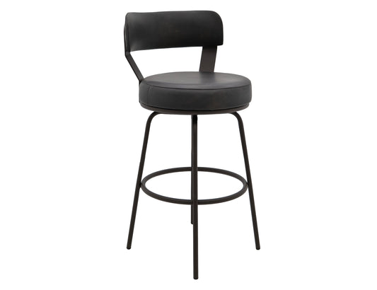 Wooden Frame & Metal Base, 24" Upholstered Barstool - Dark Black