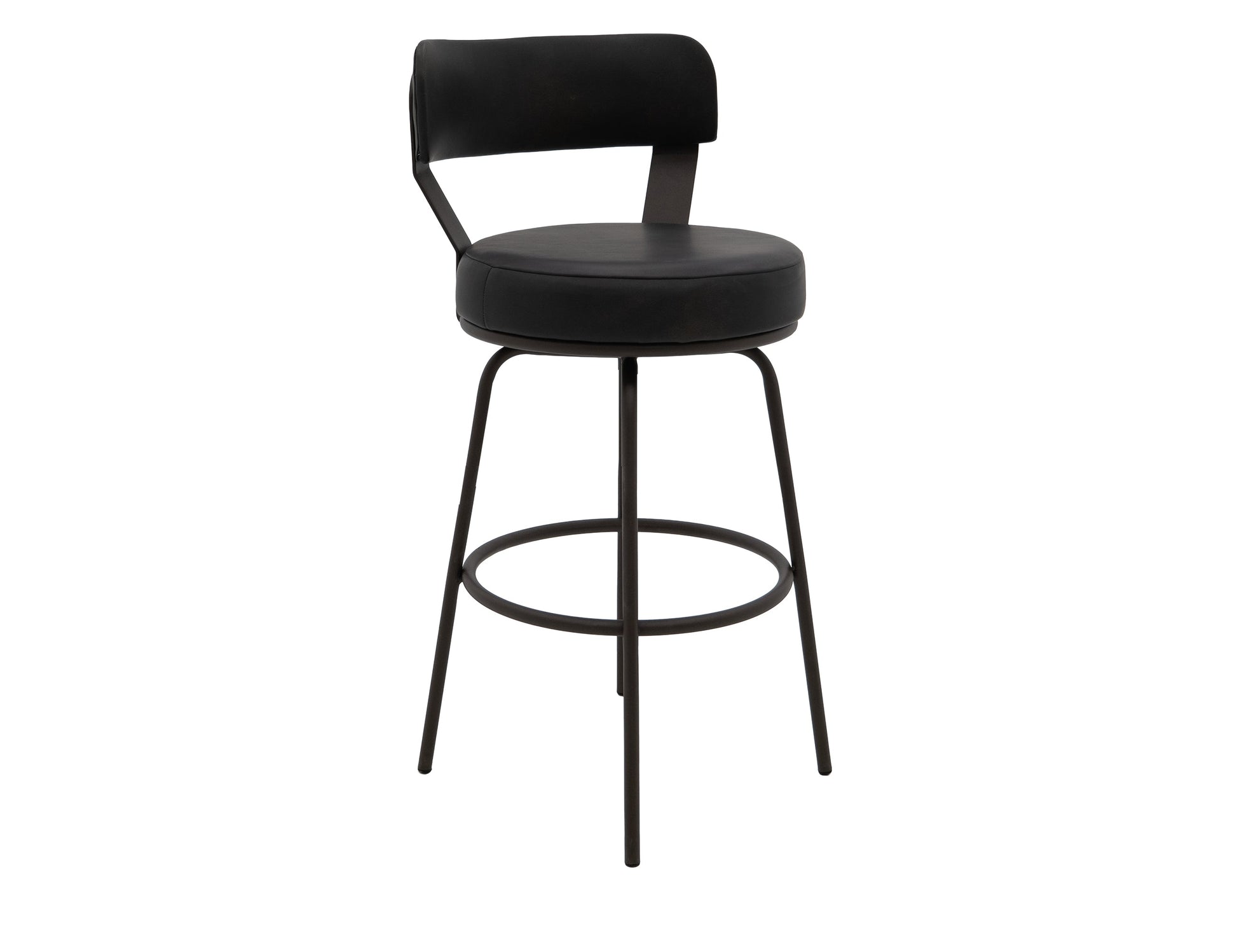 Wooden Frame & Metal Base, 24" Upholstered Barstool - Licorice Black