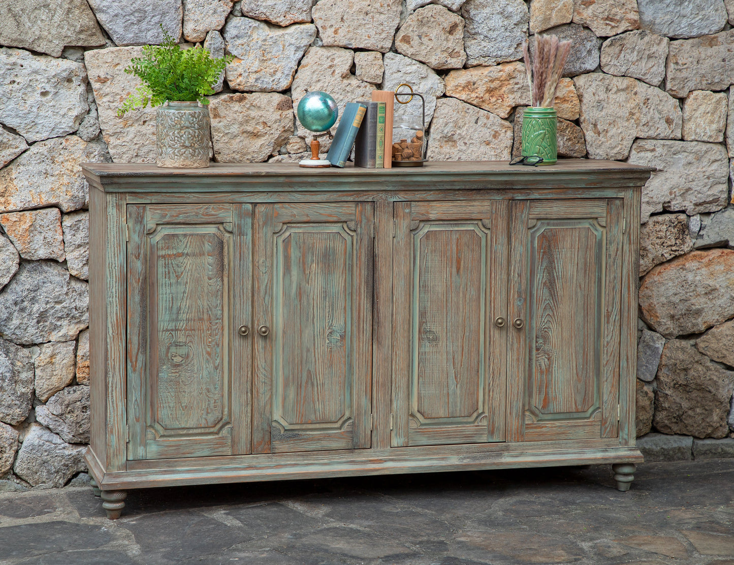 4 Doors Console - Aged Green