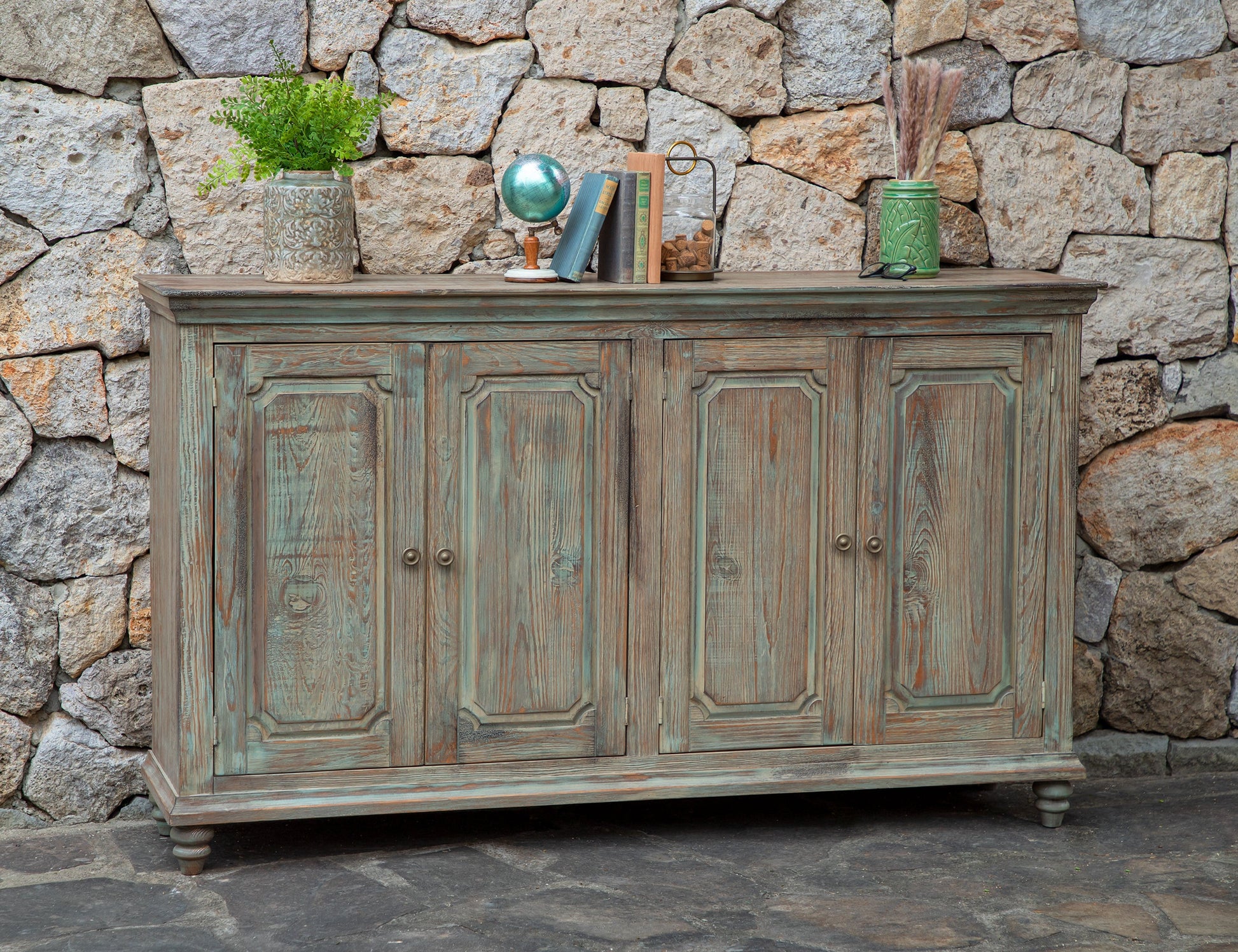 4 Doors Console - Aged Green