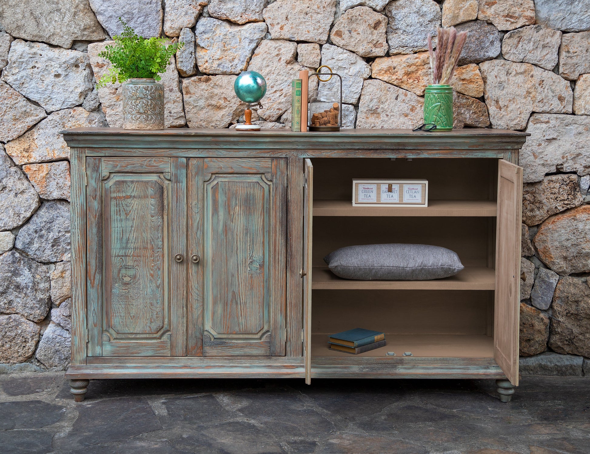 4 Doors Console - Aged Green
