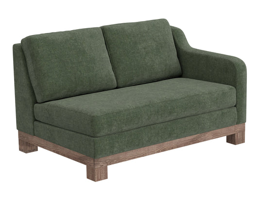 Wooden Frame & Base, Sectional Right-Arm Loveseat - Olive Green