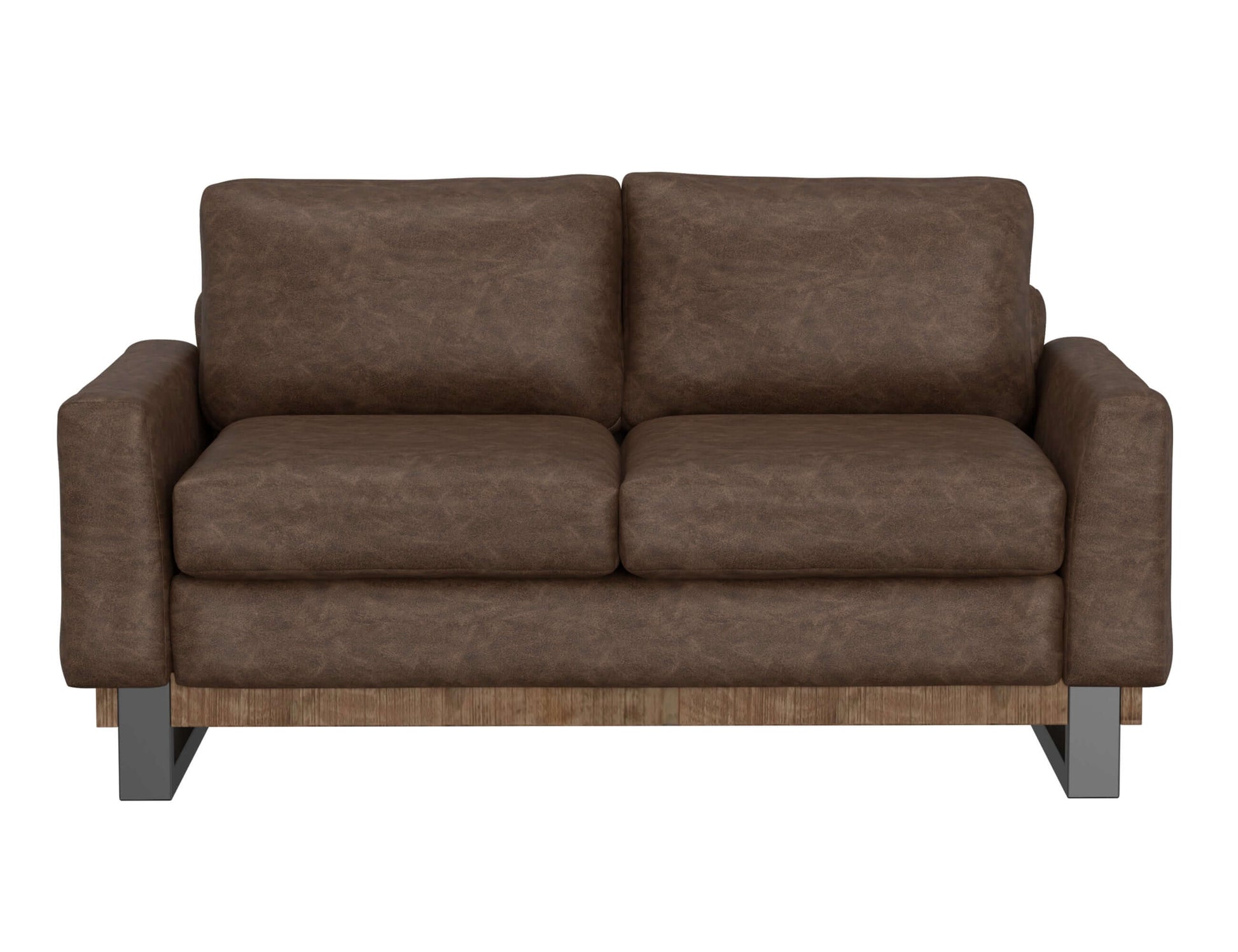 Metal & Wood Base, Loveseat - Chocolate Brown