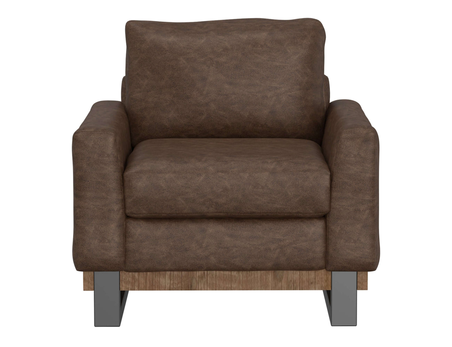 Metal & Wood Base, Armchair - Chocolate Brown