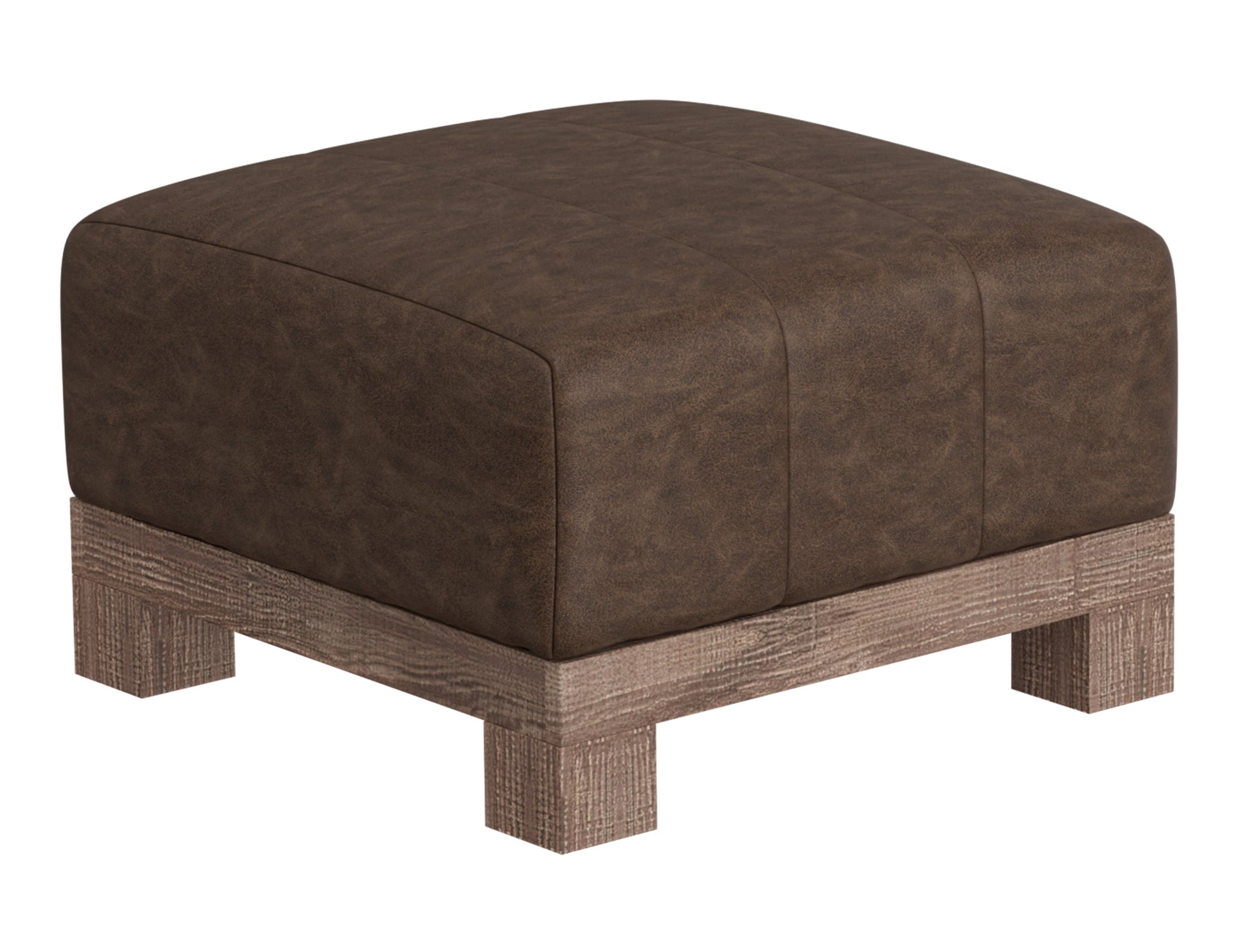 Wooden Frame & Base, Upholstered Square Ottoman - Chocolate Brown