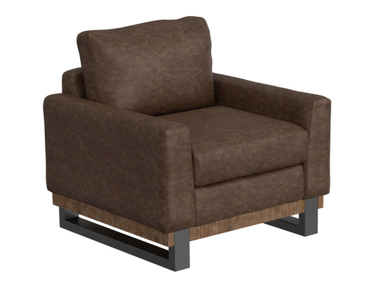 Metal & Wood Base, Armchair - Chocolate Brown