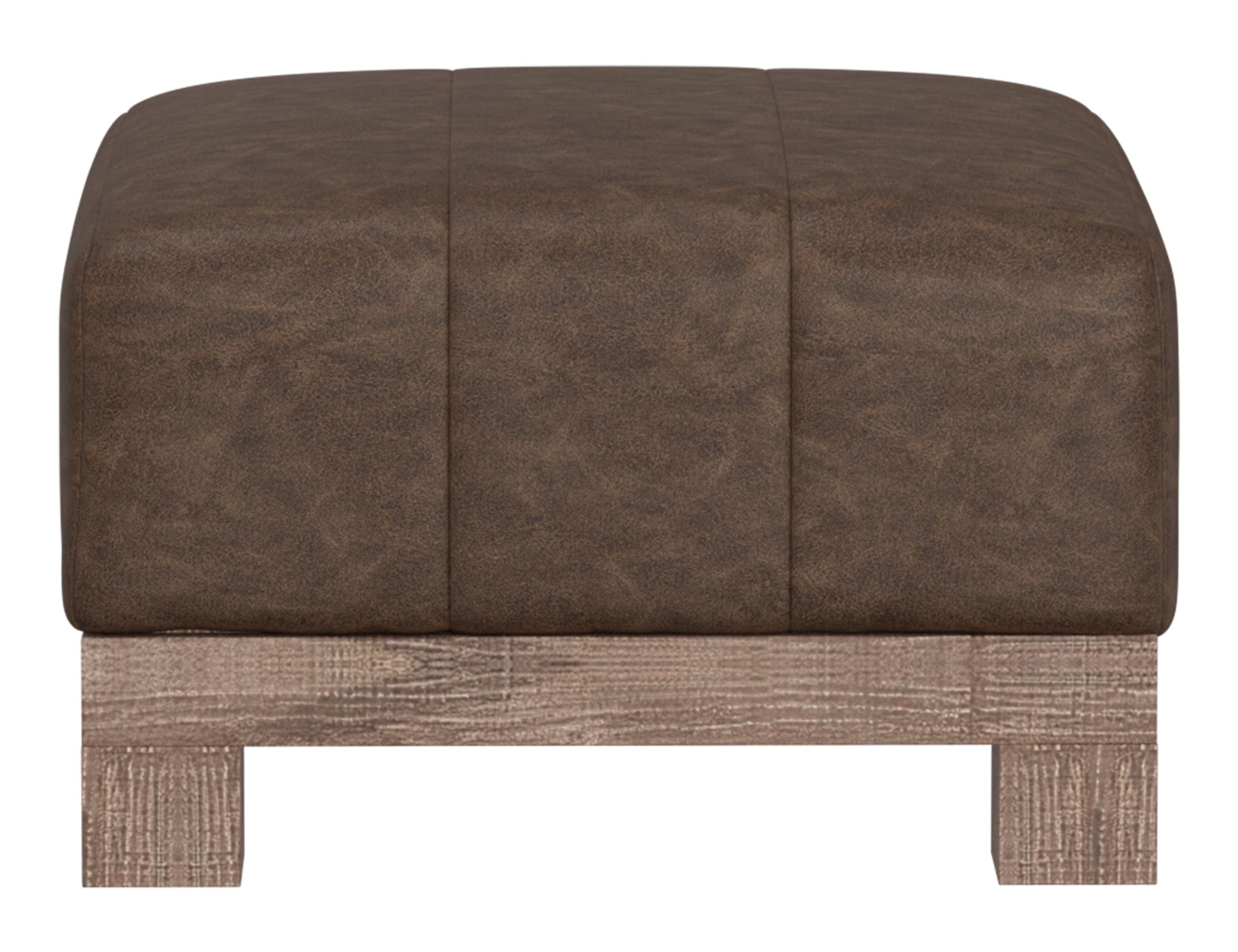 Wooden Frame & Base, Upholstered Square Ottoman - Chocolate Brown