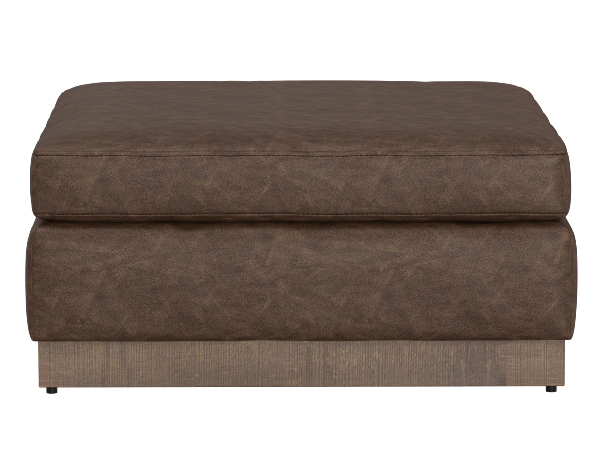Wooden Frame & Base, Upholstered Square Ottoman - Chocolate Brown