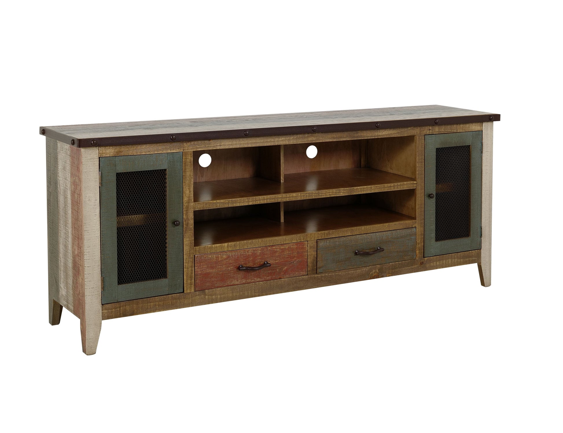 2 Drawer 2 Iron Mesh Doors 76" TV Stand - Multicolor