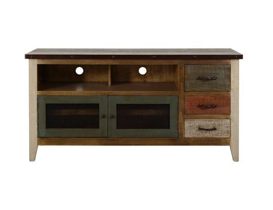 3 Drawer, 2 Iron Mesh Doors 62" TV Stand - Multicolor