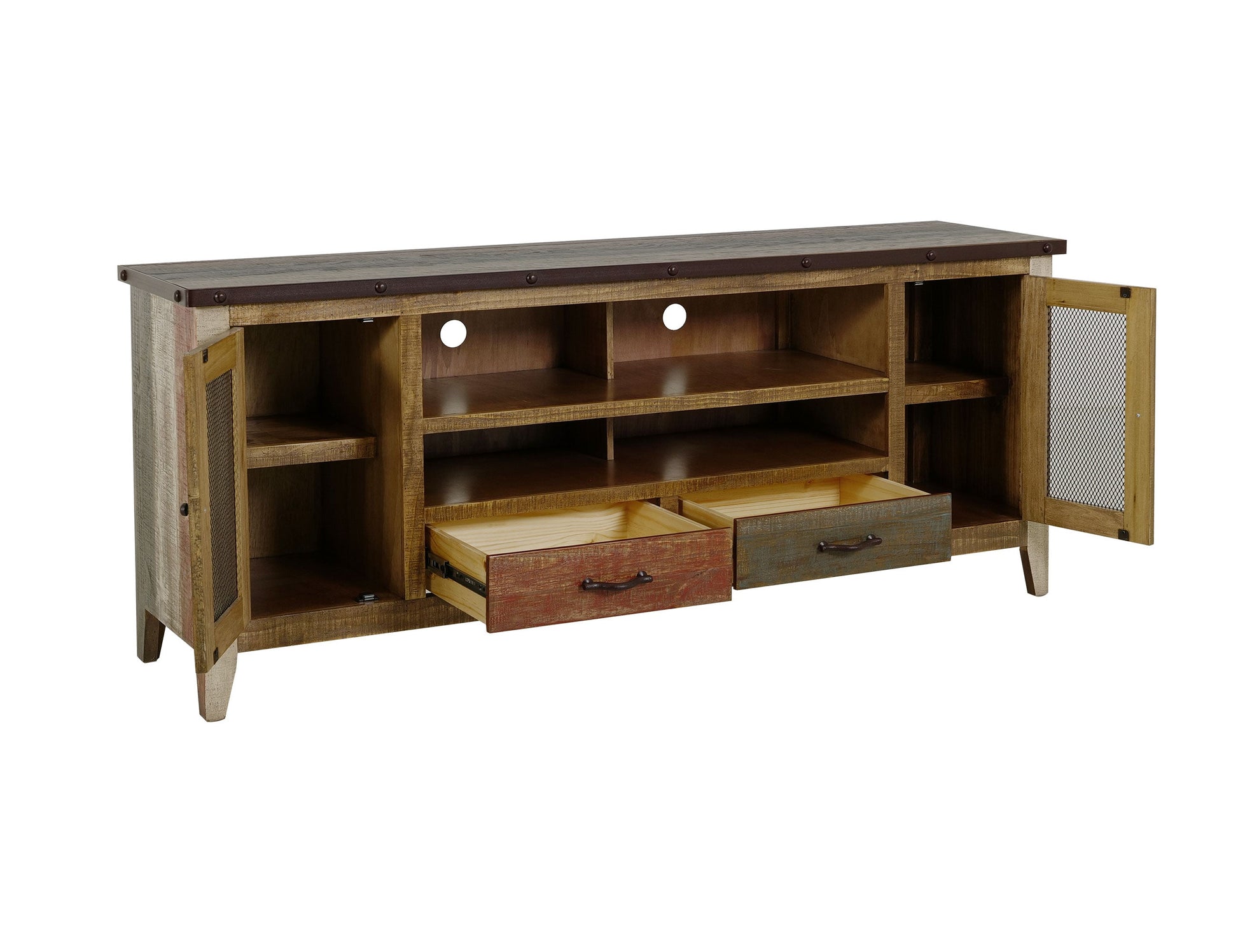 2 Drawer 2 Iron Mesh Doors 76" TV Stand - Multicolor