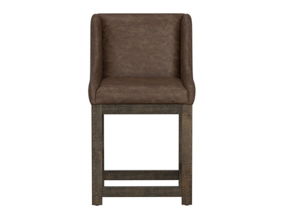 Wooden Frame & Base, 24" Upholstered Barstool - Chocolate Brown