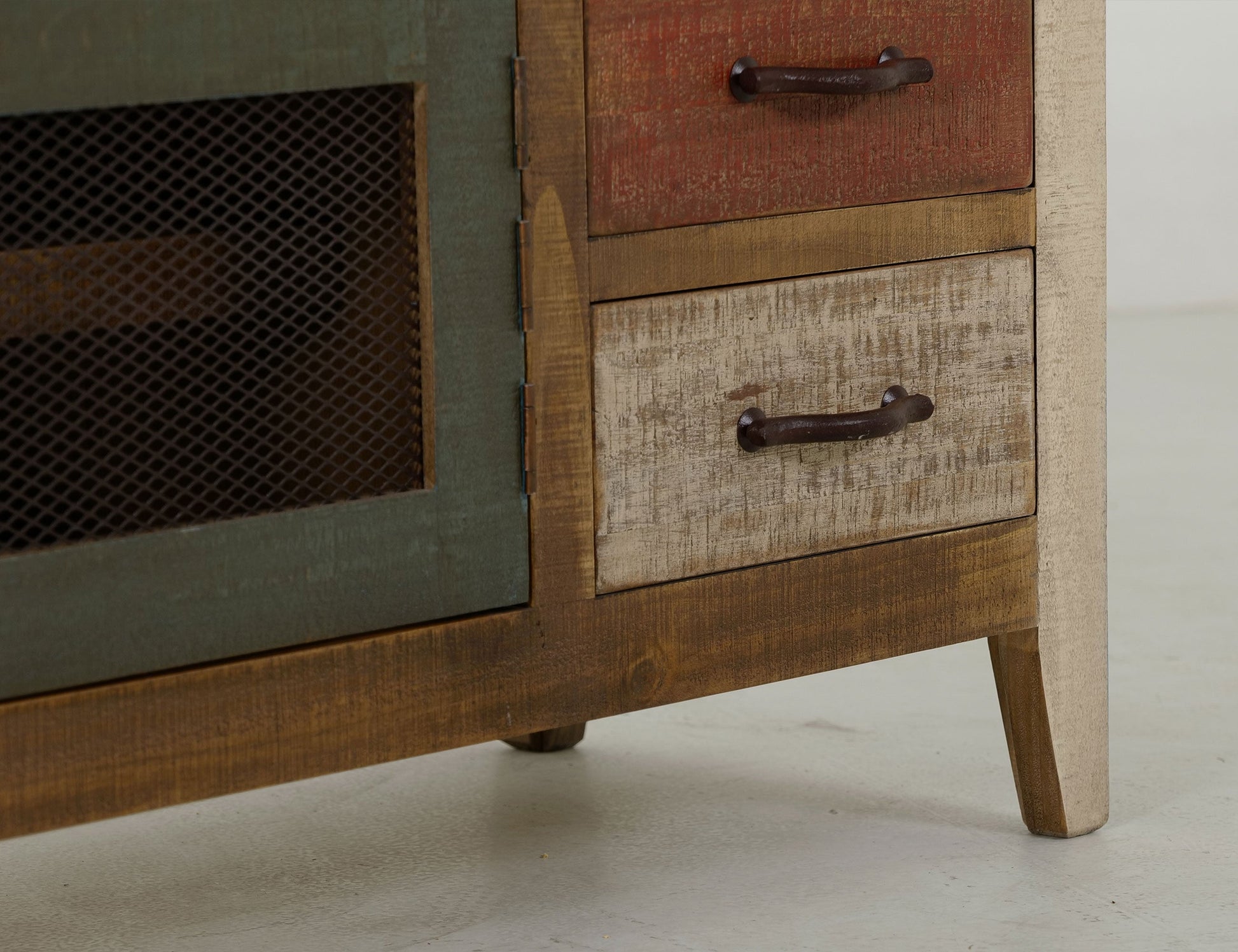 3 Drawer, 2 Iron Mesh Doors 62" TV Stand - Multicolor