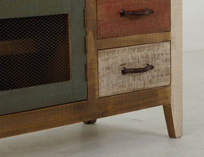 3 Drawer, 2 Iron Mesh Doors 62" TV Stand - Multicolor