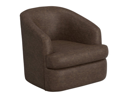 Wooden Frame & Metal Base, 360 Degree Swivel Accent Chair - Chocolate Brown