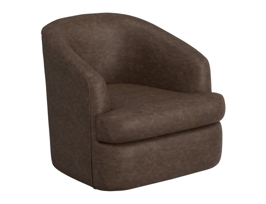 Wooden Frame & Metal Base, 360 Degree Swivel Accent Chair - Chocolate Brown