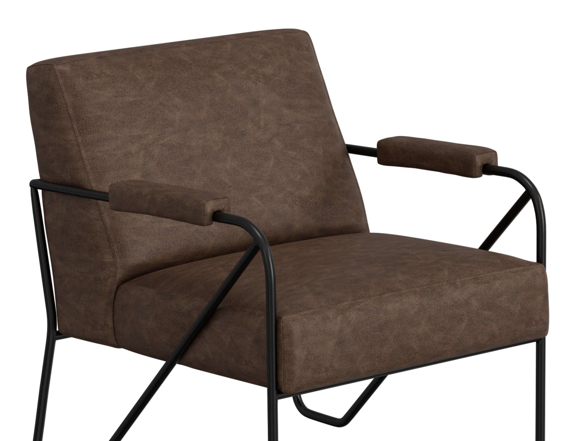 Wooden Frame & Metal Base, Armchair - Chocolate Brown