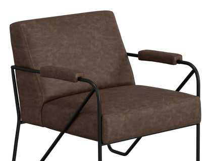 Wooden Frame & Metal Base, Armchair - Chocolate Brown