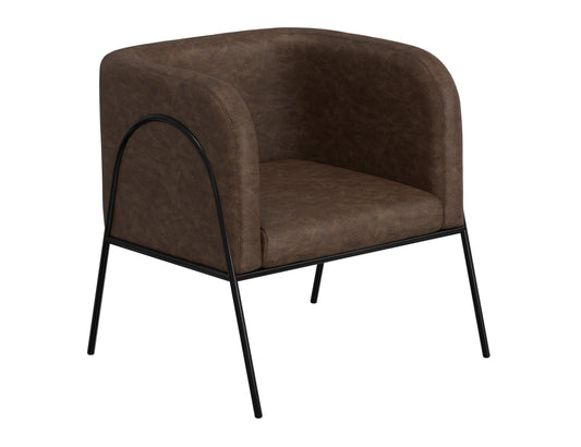 Wooden Frame & Metal Base, Armchair - Chocolate Brown