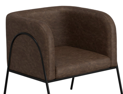 Wooden Frame & Metal Base, Armchair - Chocolate Brown