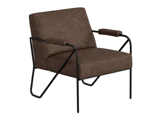 Wooden Frame & Metal Base, Armchair - Chocolate Brown
