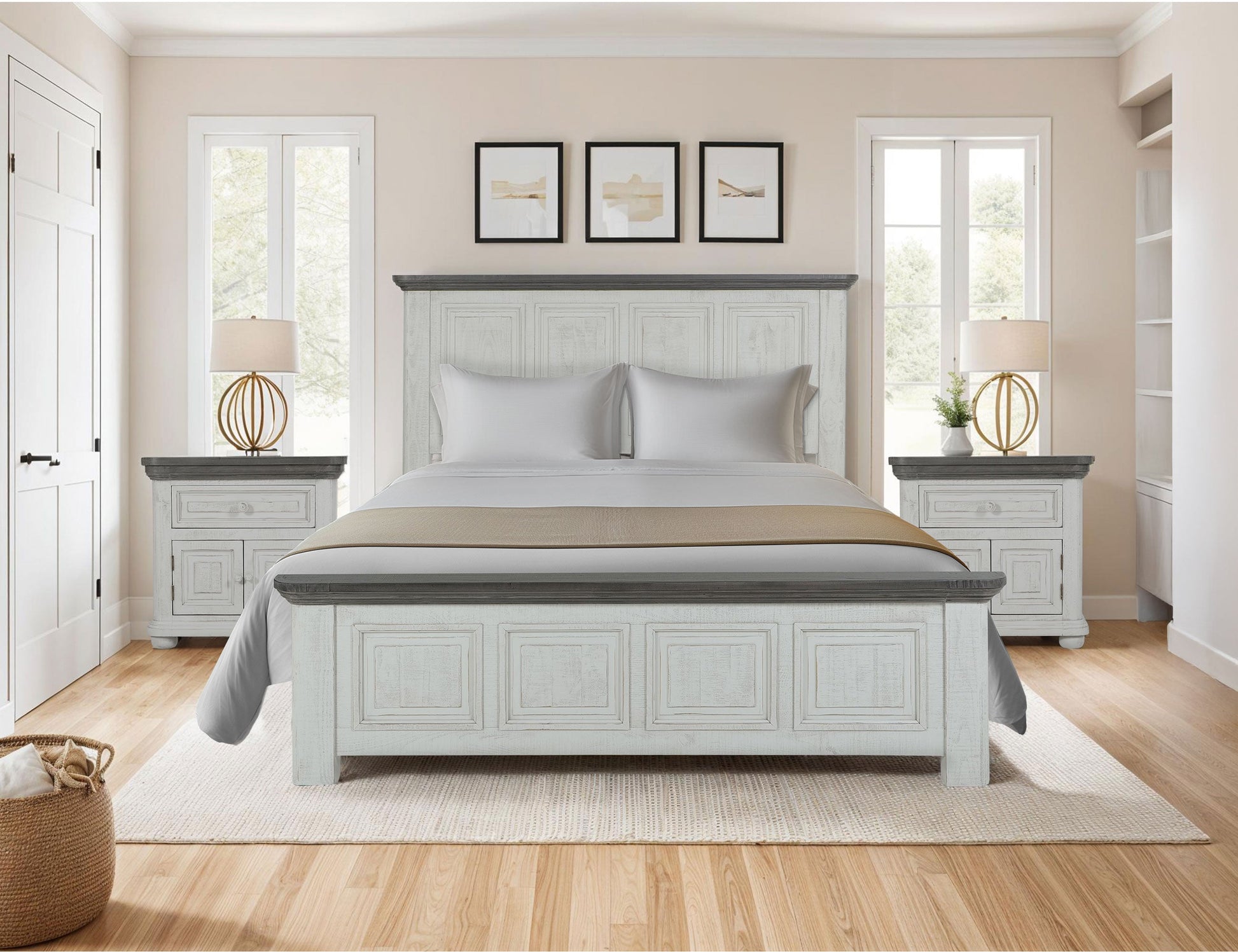 1 Drawer 2 Door Nightstand - Off-White & Gray