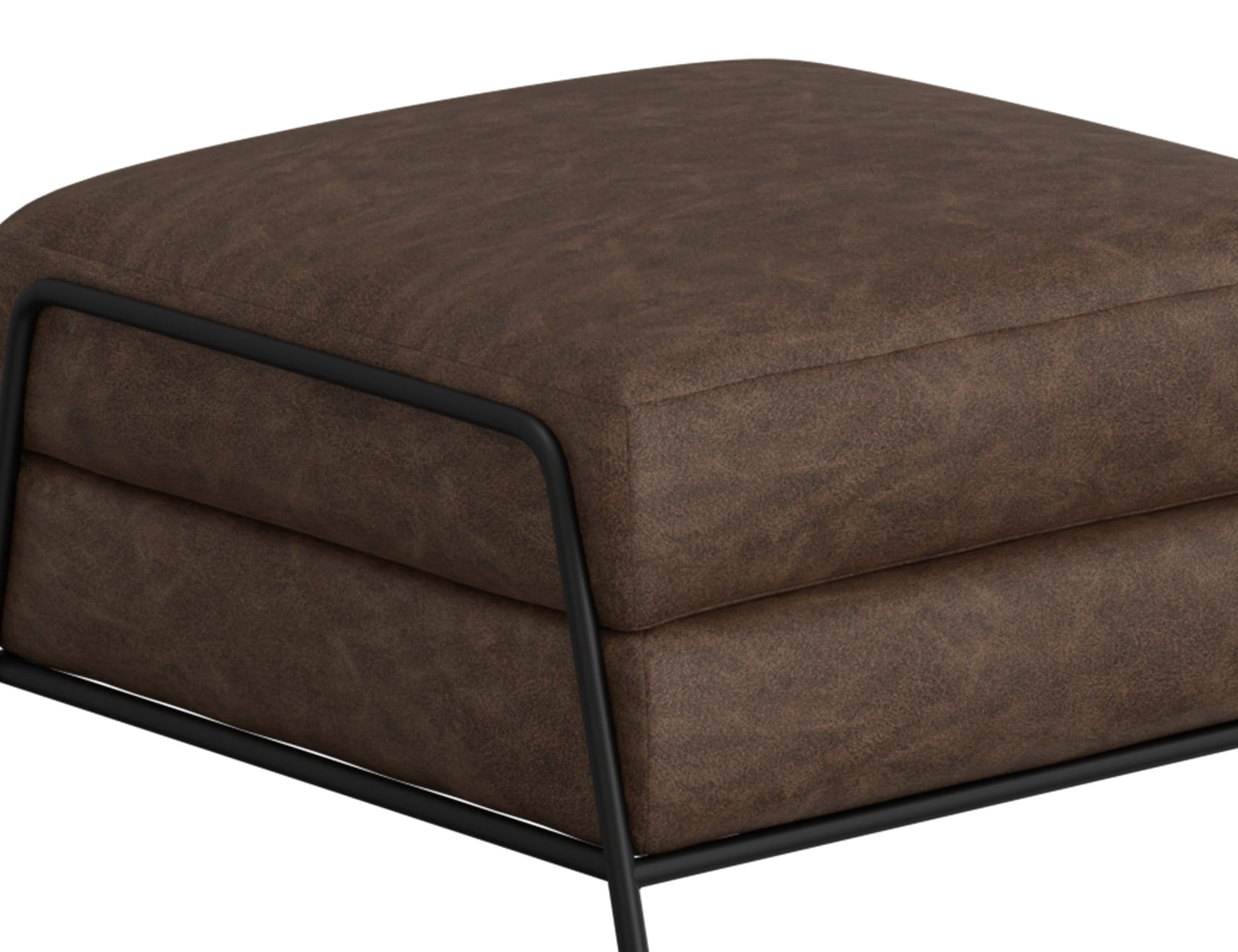 Wooden Frame & Metal Base, Footstool Ottoman - Chocolate Brown