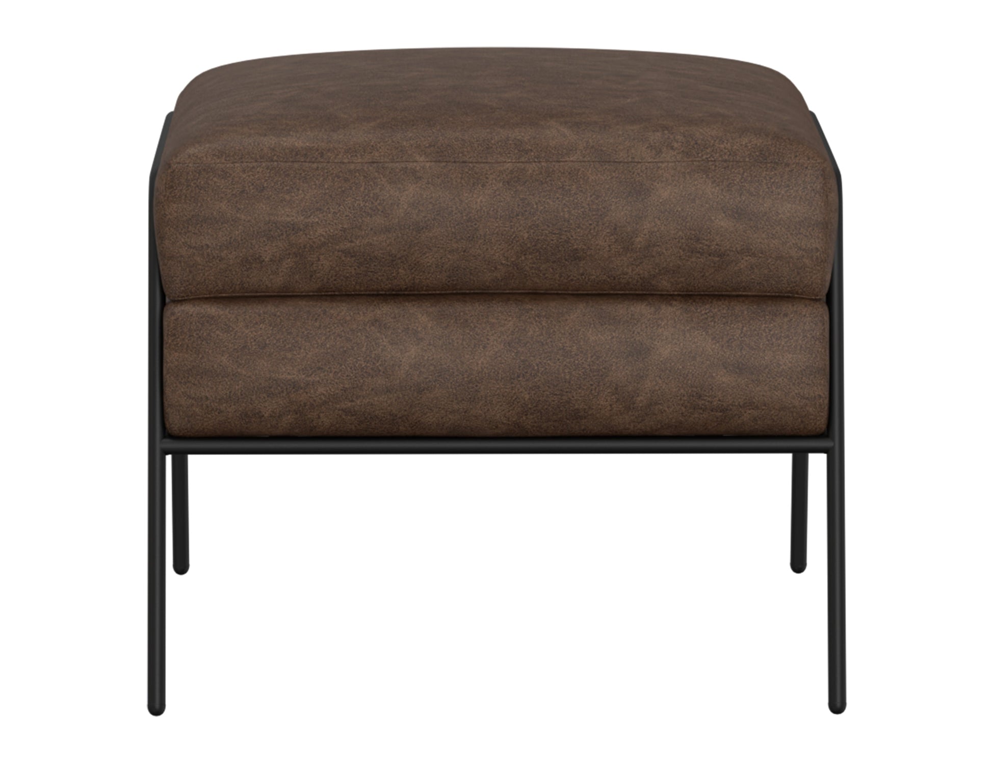 Wooden Frame & Metal Base, Footstool Ottoman - Chocolate Brown
