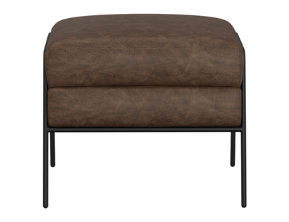 Wooden Frame & Metal Base, Footstool Ottoman - Chocolate Brown