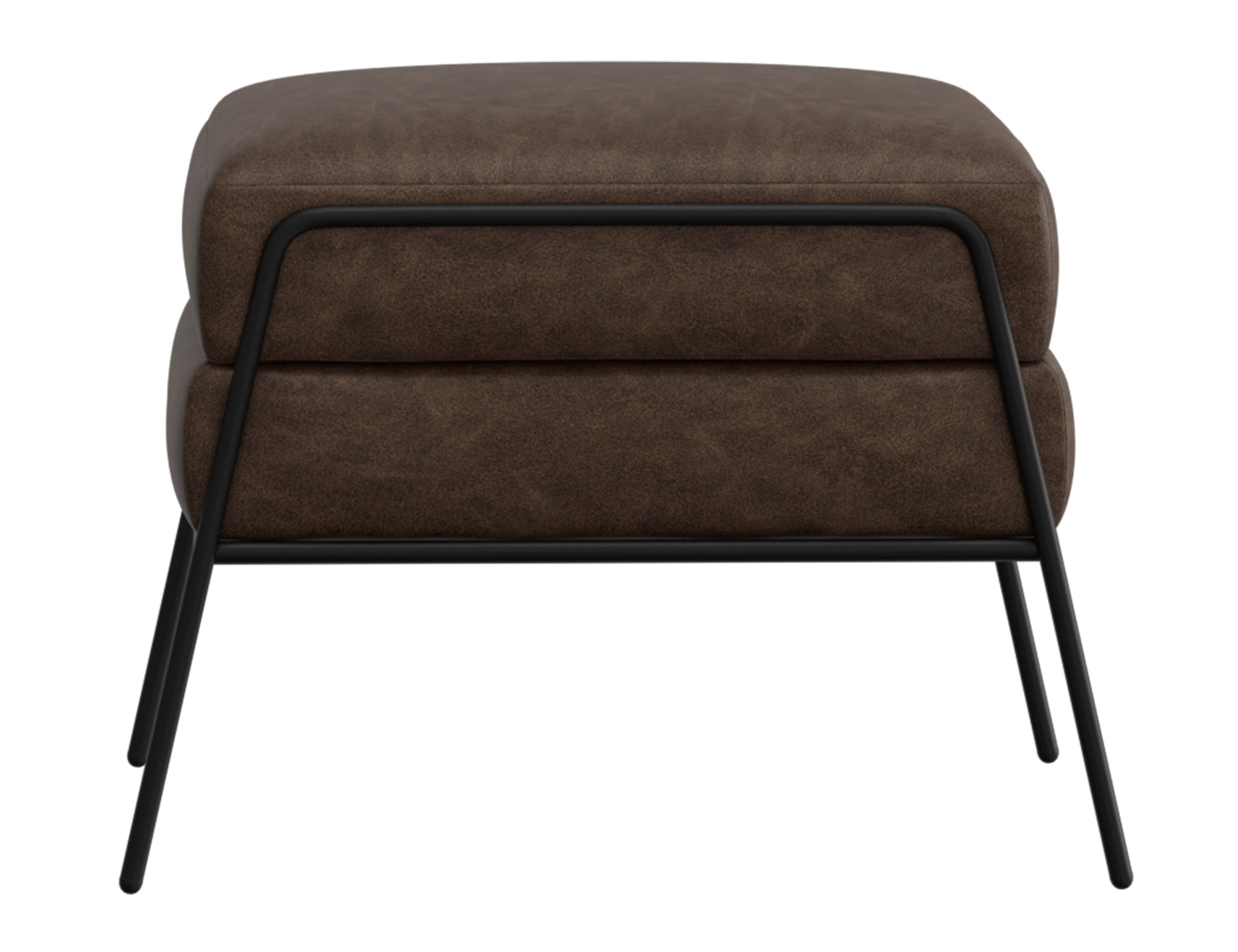 Wooden Frame & Metal Base, Footstool Ottoman - Chocolate Brown