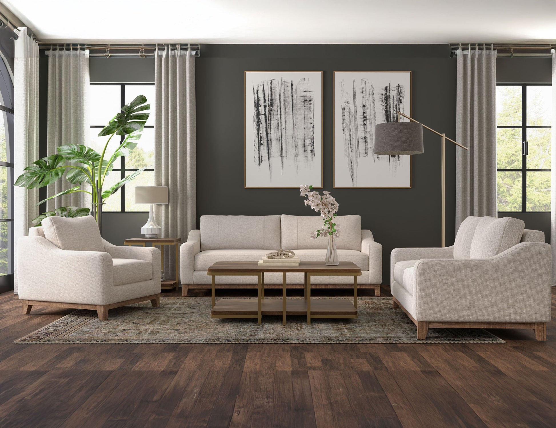 Wooden Frame & Base, Sofa - Agreeable Gray