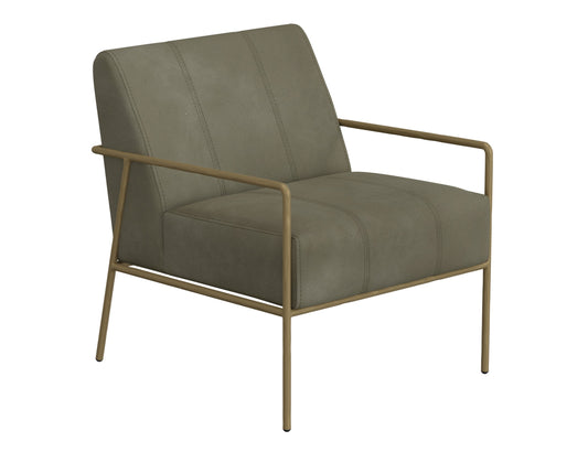 Wooden Frame & Metal Base, Armchair - Moss Green