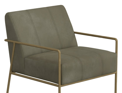 Wooden Frame & Metal Base, Armchair - Moss Green