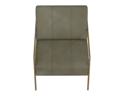 Wooden Frame & Metal Base, Armchair - Moss Green