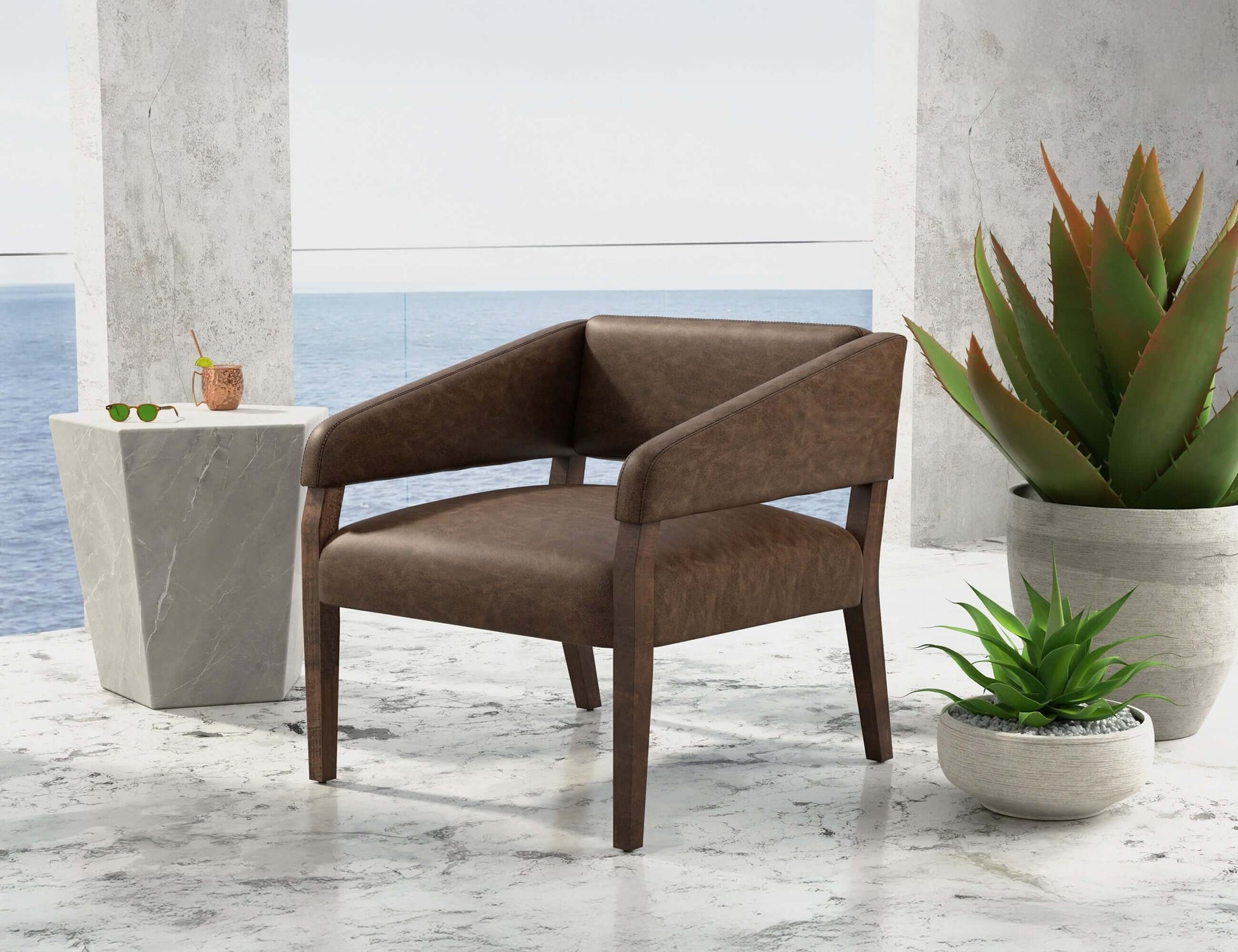 Wooden Frame, Armchair - Chocolate Brown