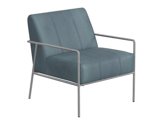 Wooden Frame & Metal Base, Armchair - Indigo Blue