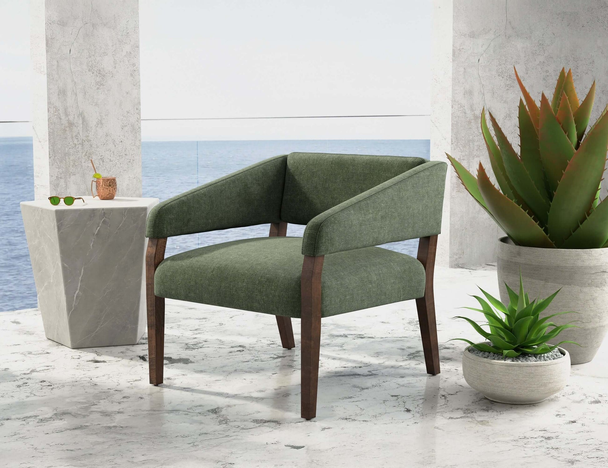 Wooden Frame, Armchair - Olive green