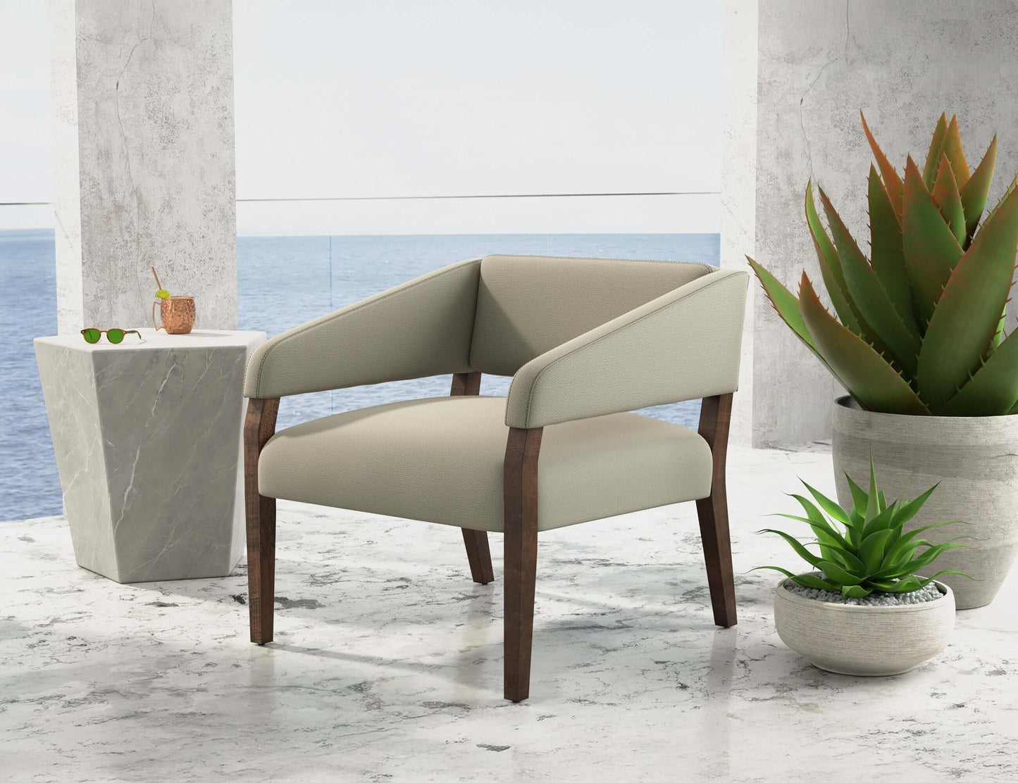 Wooden Frame, Armchair - Almond Gray