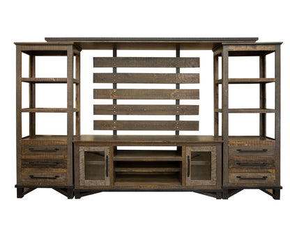 2 Door TV Stand for Wall Unit - Two Tone Gray & Brown