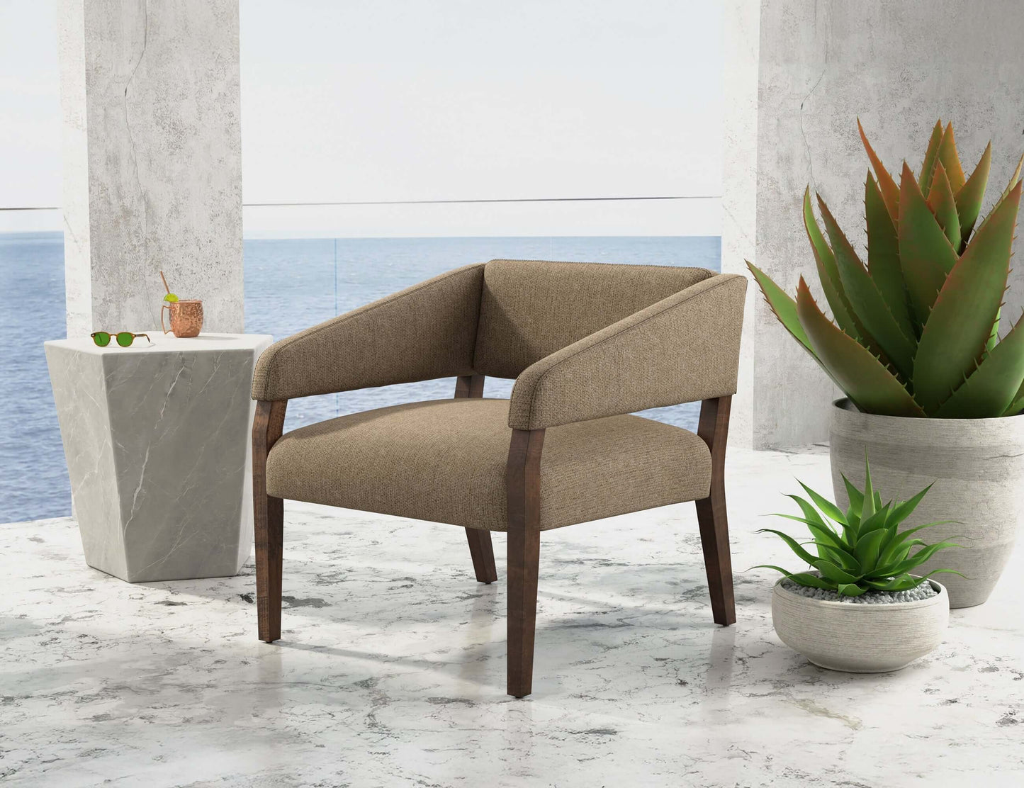 Wooden Frame, Armchair - Brown Camel