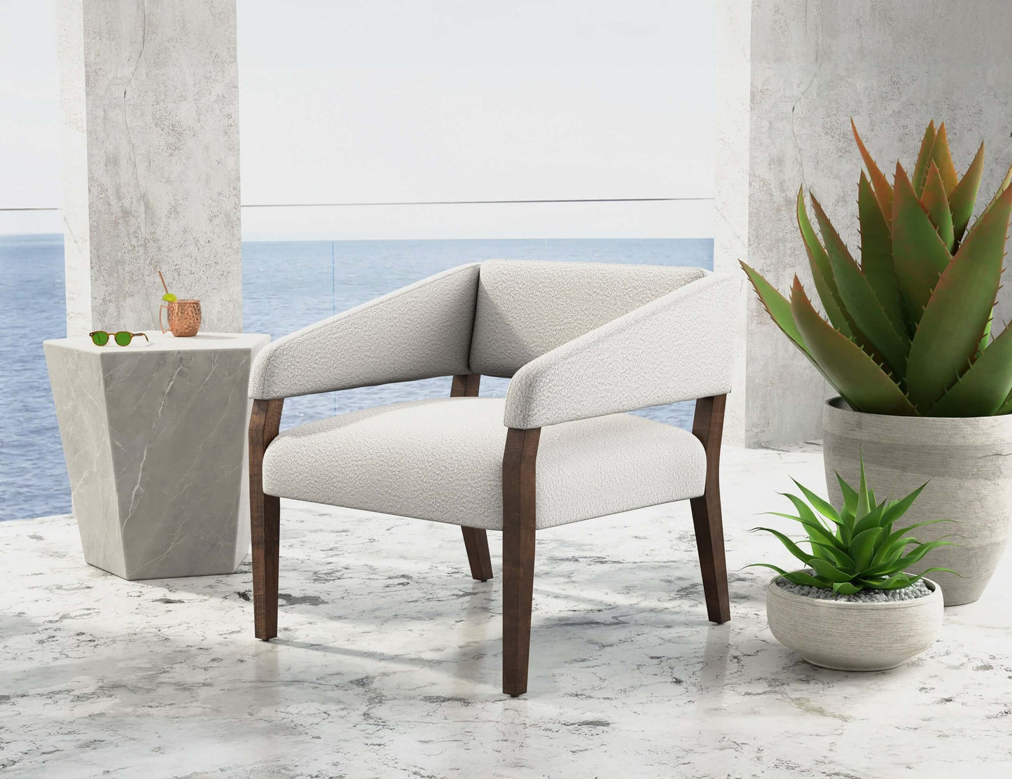 Wooden Frame, Armchair - Light Cream