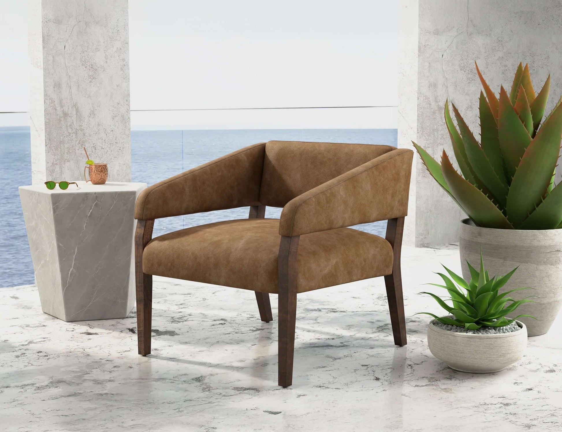 Wooden Frame, Armchair - Caramel Color
